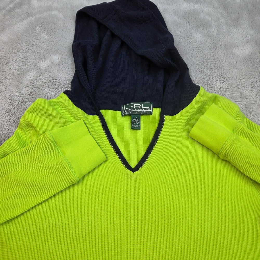 Lauren Active Ralph Lauren Hoodie Women‎ L Neon Green Navy Thermal Waffle Knit